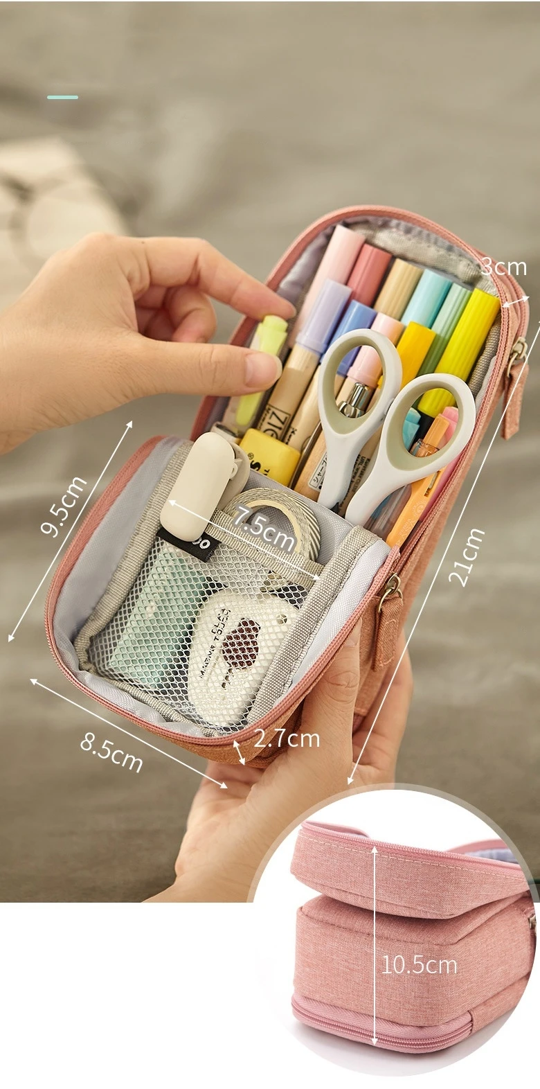 Angoo Normcore Pen Bag Pencil Case Two Layer Foldable Stand Fabric Phone Holder Storage Pouch for Stationery Office School A6171