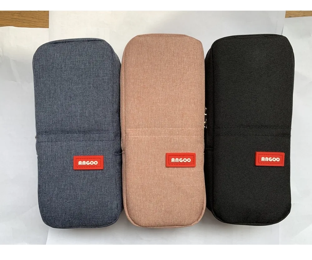 Angoo Normcore Pen Bag Pencil Case Two Layer Foldable Stand Fabric Phone Holder Storage Pouch for Stationery Office School A6171