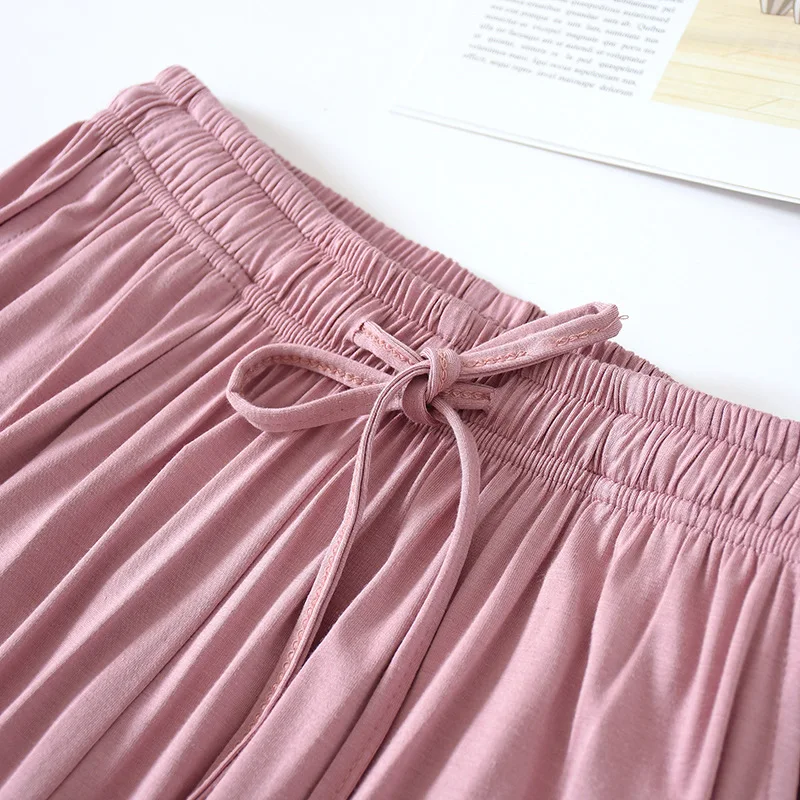 Summer Japanese Style Loose Cropped Trousers Ladies Modal Thin Shorts Solid Color Wide Leg Large Size Home Pants Womens Bottoms