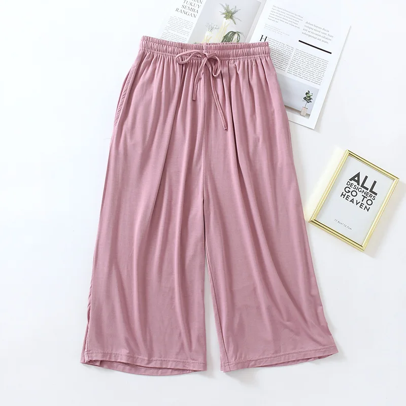 Summer Japanese Style Loose Cropped Trousers Ladies Modal Thin Shorts Solid Color Wide Leg Large Size Home Pants Womens Bottoms
