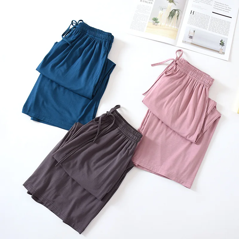 Summer Japanese Style Loose Cropped Trousers Ladies Modal Thin Shorts Solid Color Wide Leg Large Size Home Pants Womens Bottoms