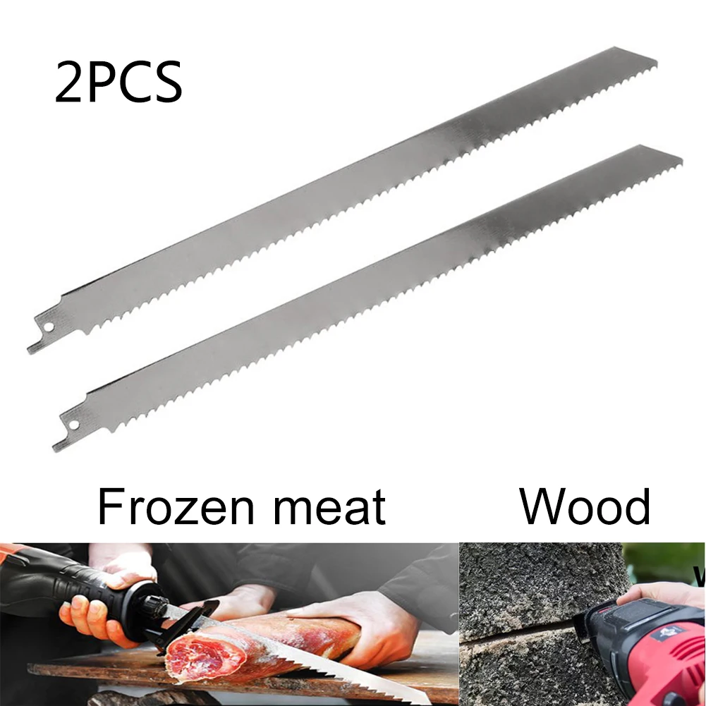 2Pcs 300mm Meat Bone Ice Cutting Reciprocating Saw Blade Stainless Steel Meat Saws Cutter For Cutting Meat Ice Wood Metal