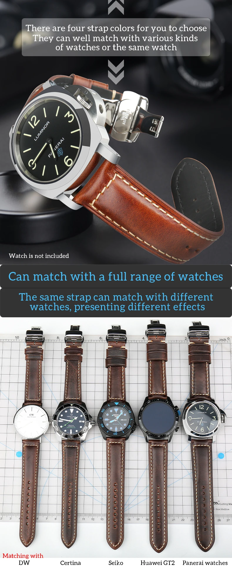 MAIKES High Quality Genuine Leather Watchband 18mm Calf Leather Watch Band Butterfly Buckle Strap Bracelet Accessories Wristband
