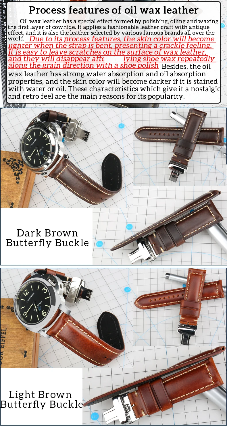 MAIKES High Quality Genuine Leather Watchband 18mm Calf Leather Watch Band Butterfly Buckle Strap Bracelet Accessories Wristband