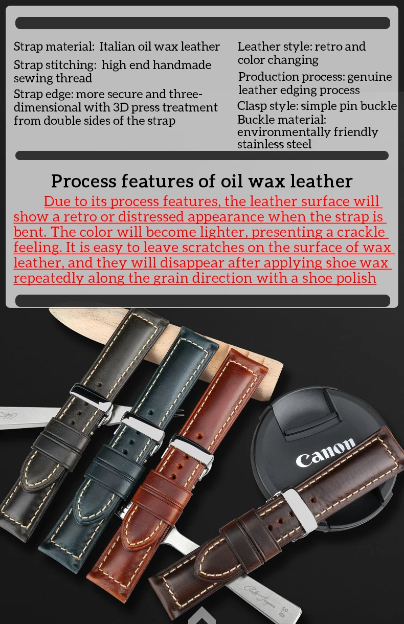 MAIKES High Quality Genuine Leather Watchband 18mm Calf Leather Watch Band Butterfly Buckle Strap Bracelet Accessories Wristband