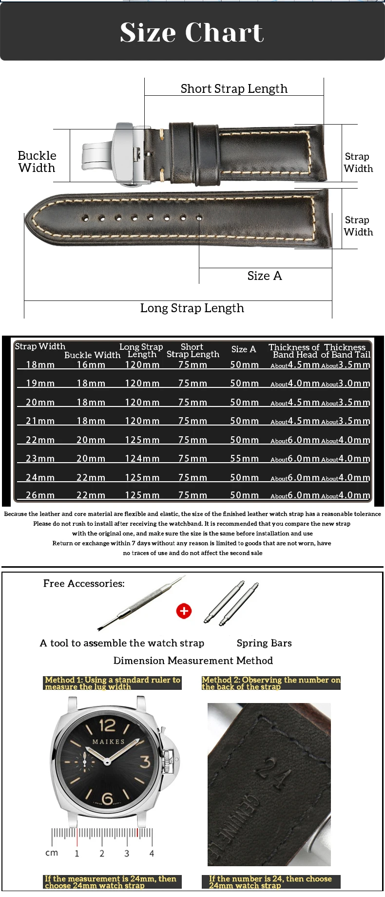 MAIKES High Quality Genuine Leather Watchband 18mm Calf Leather Watch Band Butterfly Buckle Strap Bracelet Accessories Wristband