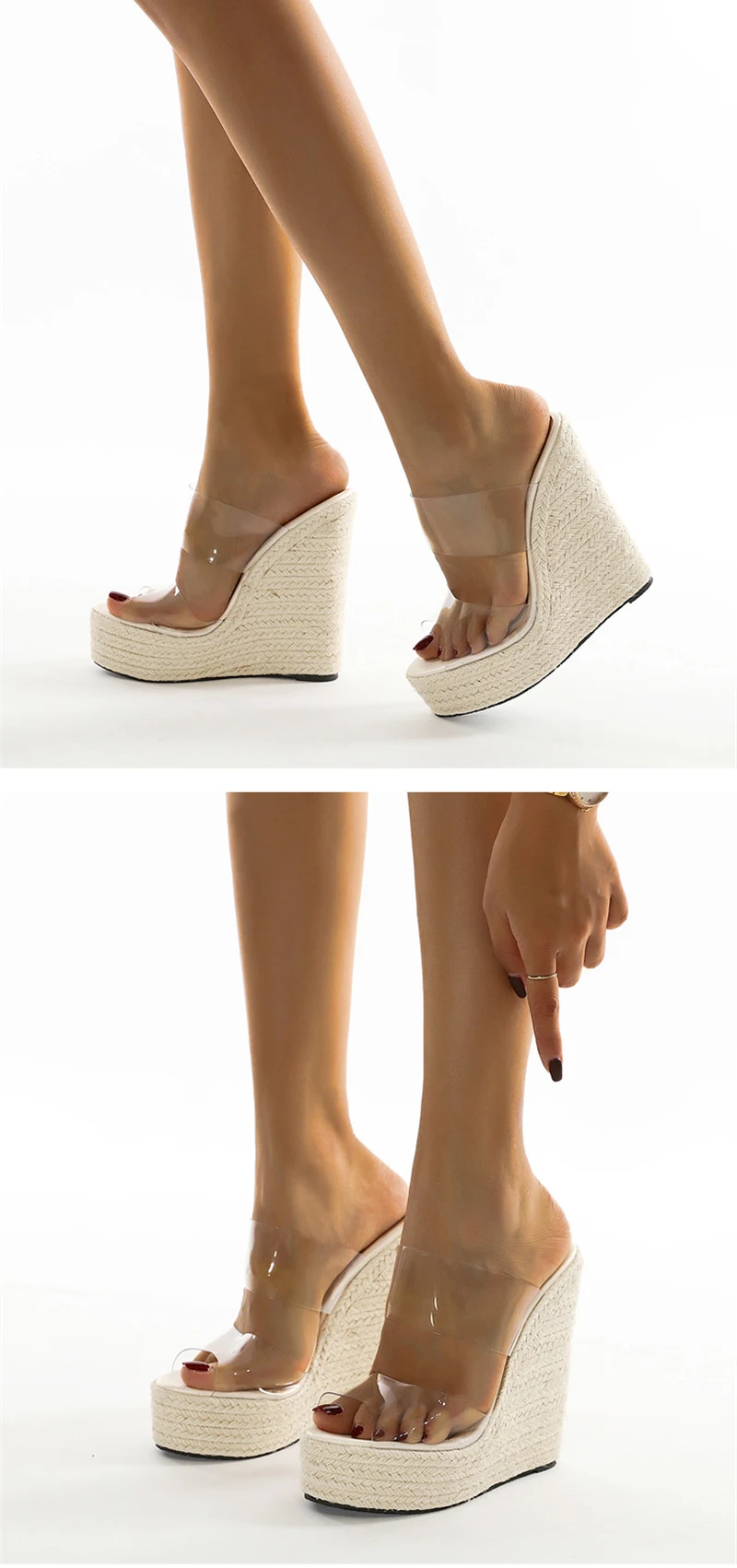 Eilyken Summer PVC Transparent Peep Toe Cane Straw Weave Slippers Platform Wedges Sandals Women Fashion High Heels Female Shoes