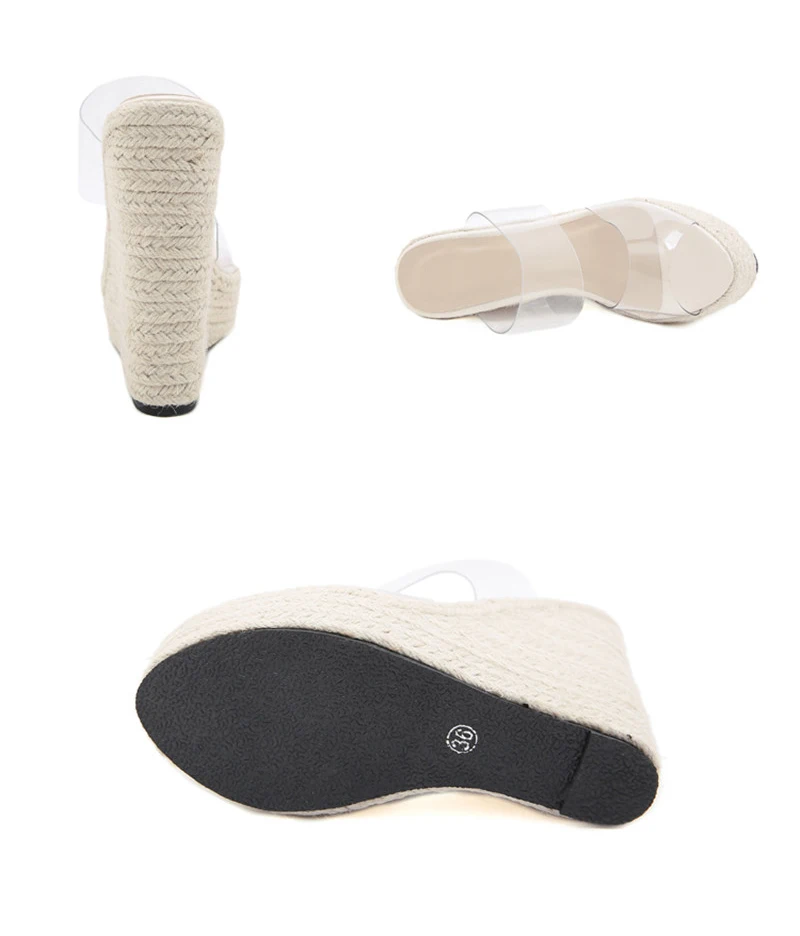 Eilyken Summer PVC Transparent Peep Toe Cane Straw Weave Slippers Platform Wedges Sandals Women Fashion High Heels Female Shoes