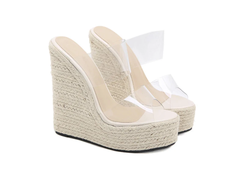 Eilyken Summer PVC Transparent Peep Toe Cane Straw Weave Slippers Platform Wedges Sandals Women Fashion High Heels Female Shoes