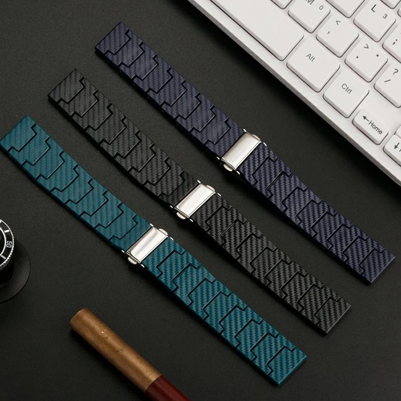 Carbon Fiber Band For Samsung Galaxy 4/5/6/Classic 46mm/Active 2 40mm 44mm/Gear S3 link Bracelet Huawei Watch GT2/2e/3/Pro strap