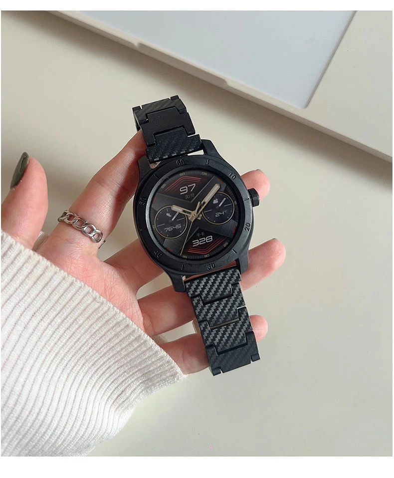 Carbon Fiber Band For Samsung Galaxy 4/5/6/Classic 46mm/Active 2 40mm 44mm/Gear S3 link Bracelet Huawei Watch GT2/2e/3/Pro strap