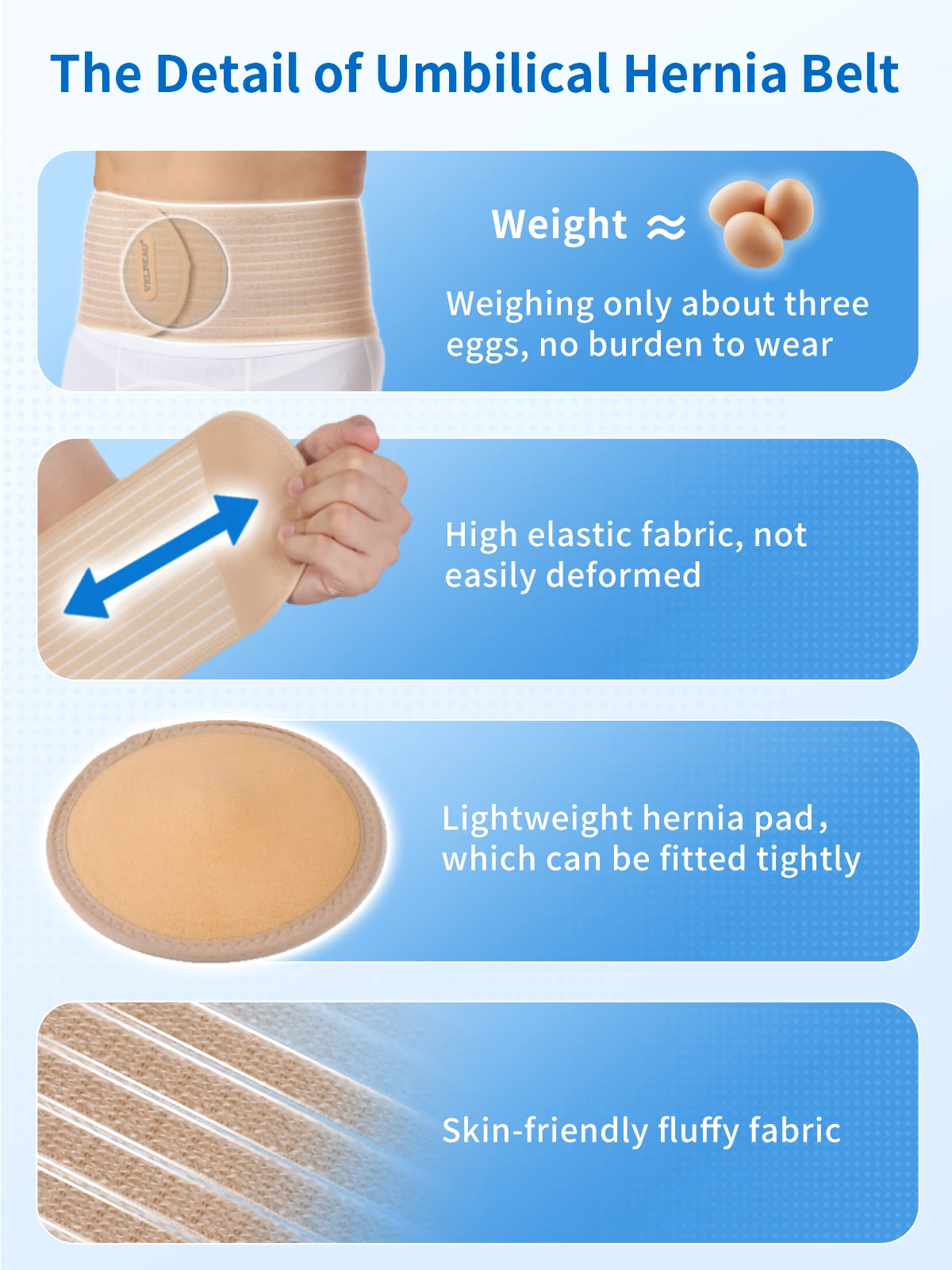 VELPEAU Umbilical Hernia Belt for Epigastric Incisional and Belly Button Hernia, Navel Abdominal Binder with Compression Pad