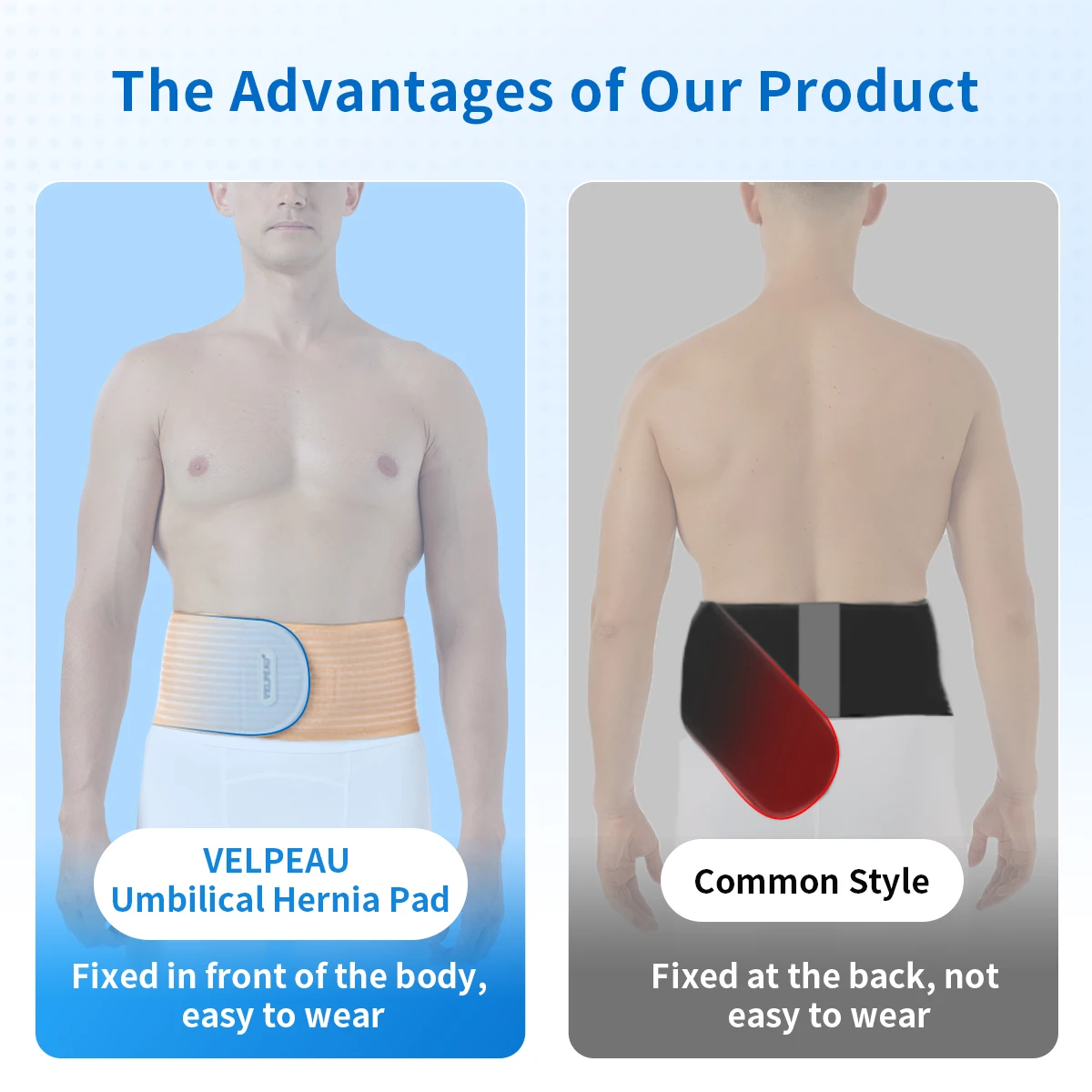 VELPEAU Umbilical Hernia Belt for Epigastric Incisional and Belly Button Hernia, Navel Abdominal Binder with Compression Pad