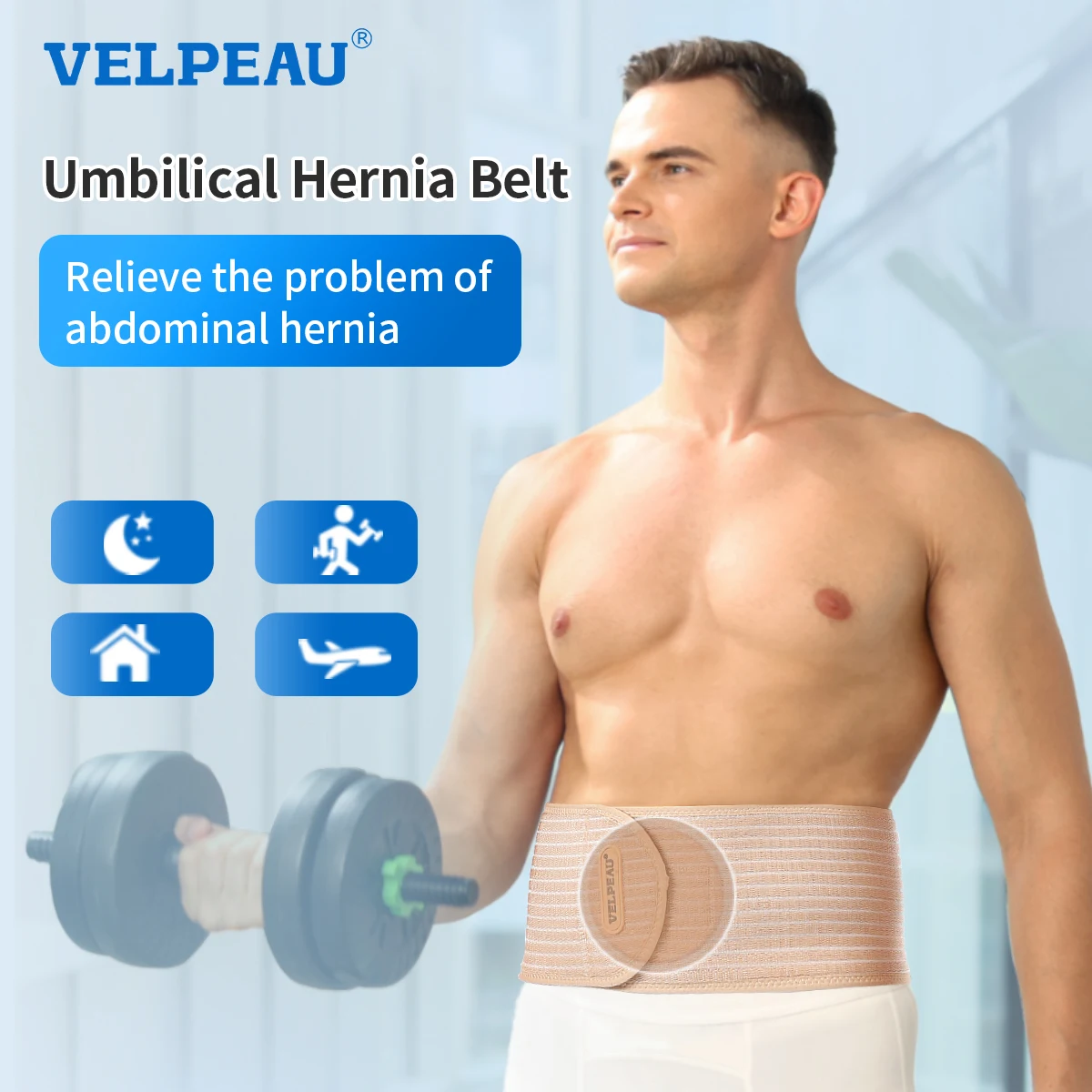 VELPEAU Umbilical Hernia Belt for Epigastric Incisional and Belly Button Hernia, Navel Abdominal Binder with Compression Pad