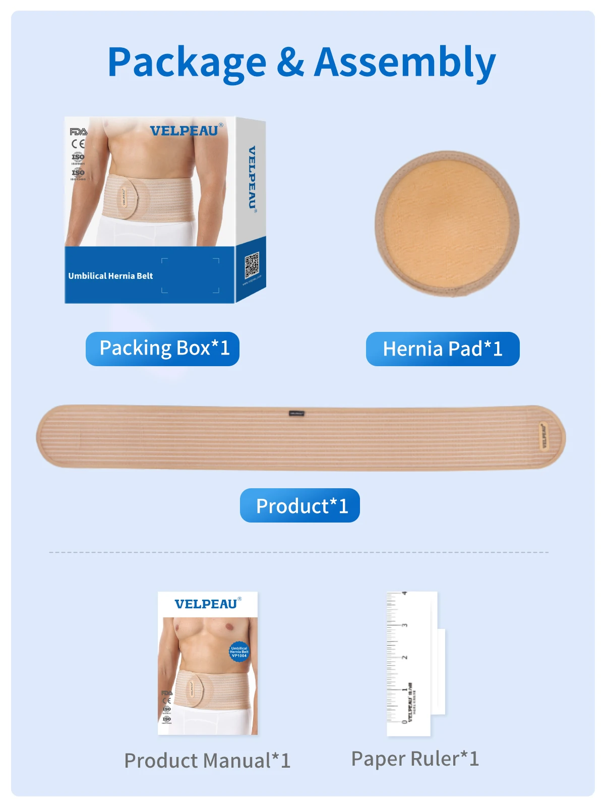 VELPEAU Umbilical Hernia Belt for Epigastric Incisional and Belly Button Hernia, Navel Abdominal Binder with Compression Pad