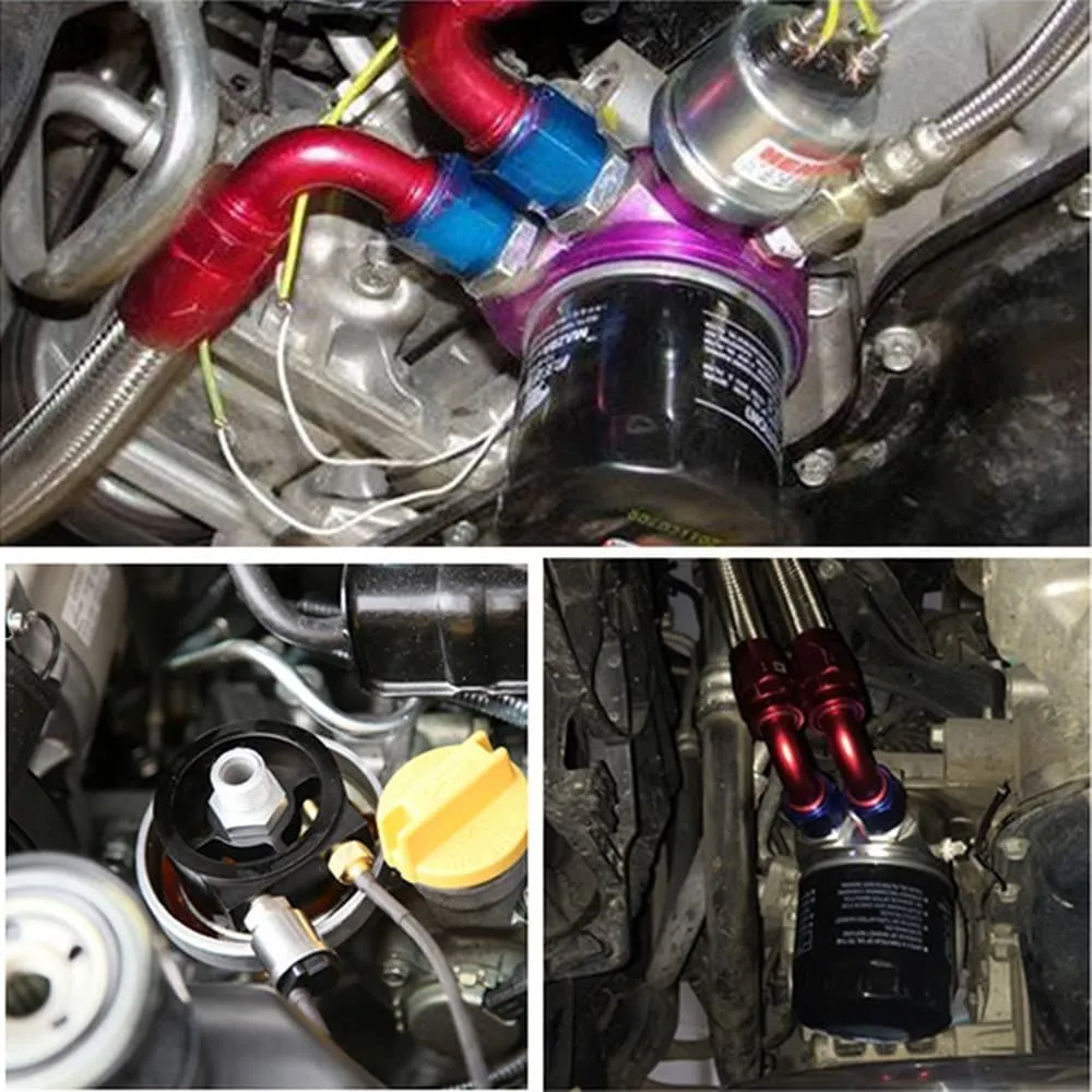 Universal Automotive Car Aluminum Oil Filter Sandwich Plate Adapter Oil Press Temp Sensor Adapter With Connectors Kit
