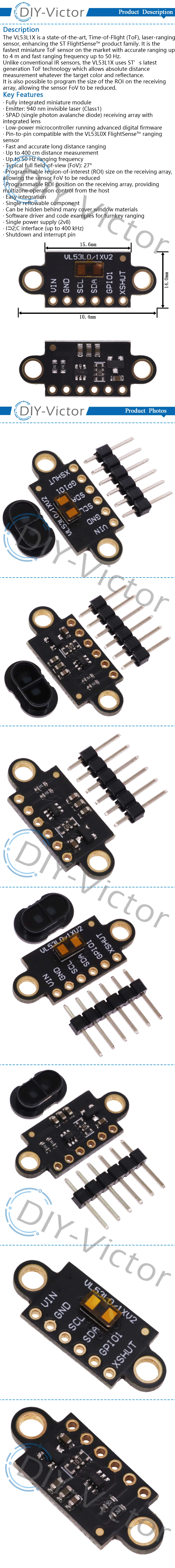 Vl53L1X With Lid Laser Ranging STM32 TOF Time of Flight Chip Flight Distance Measurement Sensor for Arduino