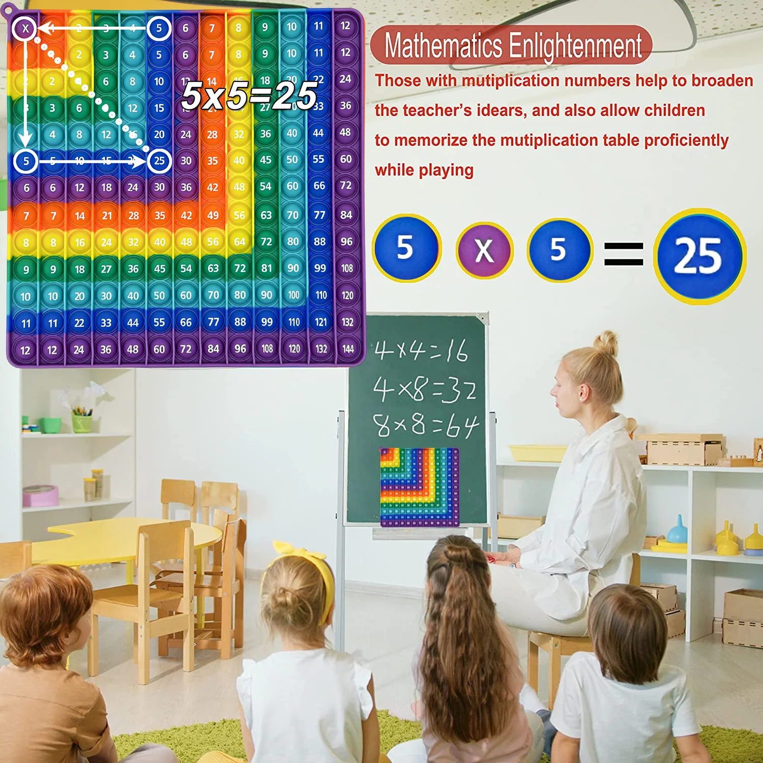 12x12 Multiplication 12+12 Addition Push Its Bubble Fidget Toys, Right Angle Rainbow Educational Teaching Toys