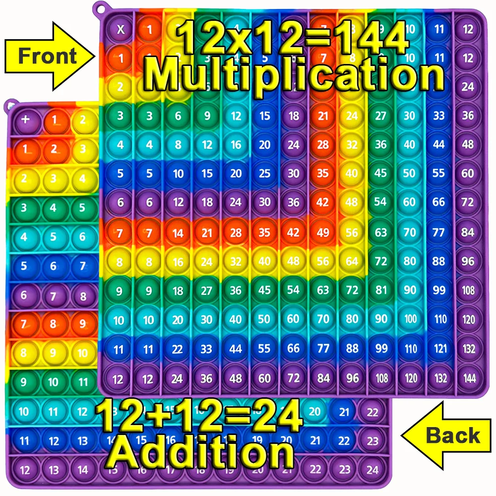 12x12 Multiplication 12+12 Addition Push Its Bubble Fidget Toys, Right Angle Rainbow Educational Teaching Toys