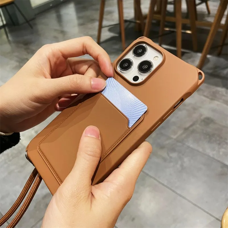 Strap Case For iPhone 17 Pro Max 16 15 14 12 18 13 Mini Plus Air Shockproof Silicone Card Slot Crossbody Necklace Lanyard Cover