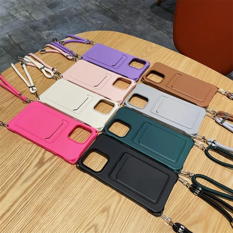 Strap Case For iPhone 17 Pro Max 16 15 14 12 18 13 Mini Plus Air Shockproof Silicone Card Slot Crossbody Necklace Lanyard Cover