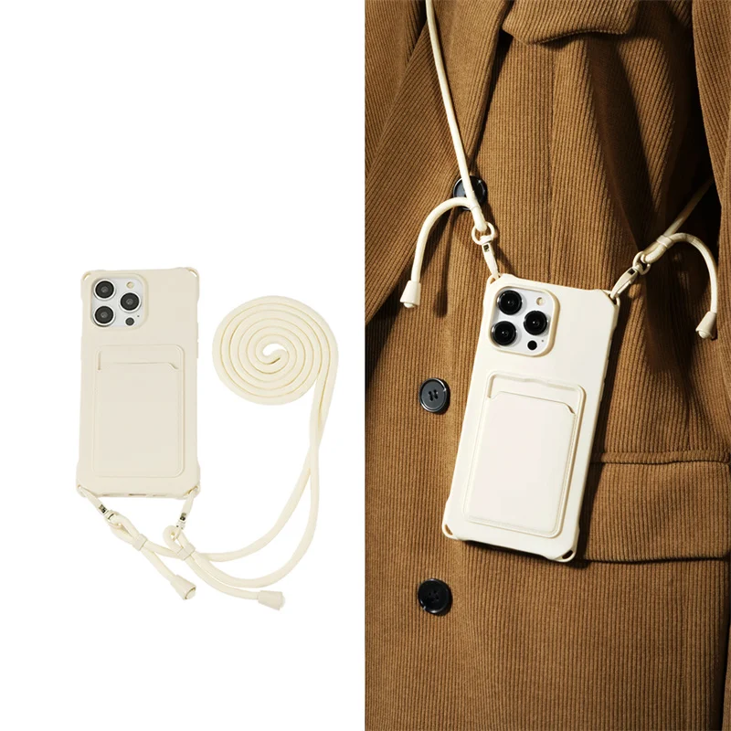 Strap Case For iPhone 17 Pro Max 16 15 14 12 18 13 Mini Plus Air Shockproof Silicone Card Slot Crossbody Necklace Lanyard Cover