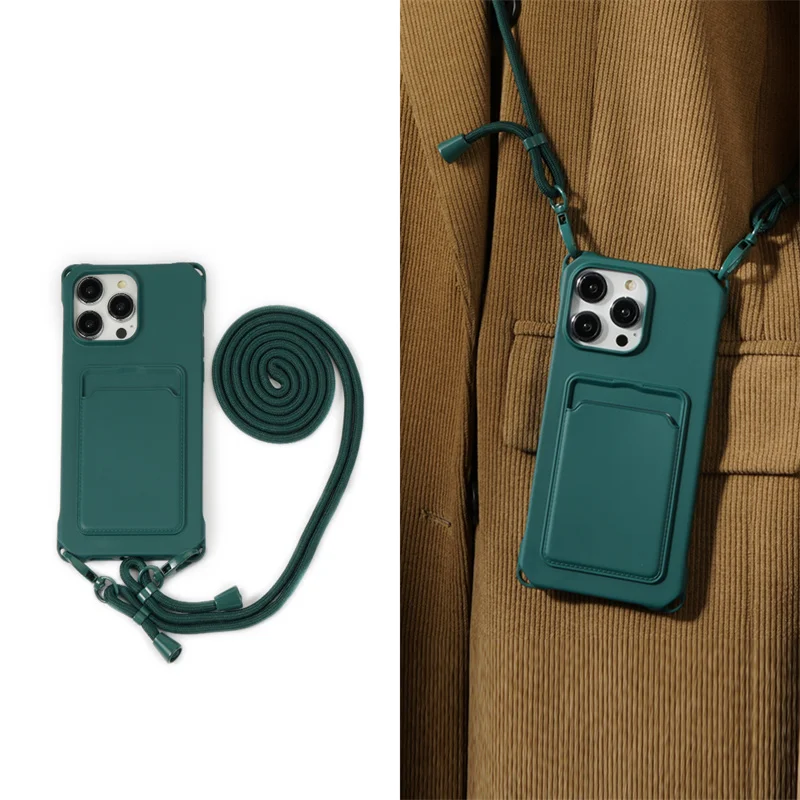 Strap Case For iPhone 17 Pro Max 16 15 14 12 18 13 Mini Plus Air Shockproof Silicone Card Slot Crossbody Necklace Lanyard Cover