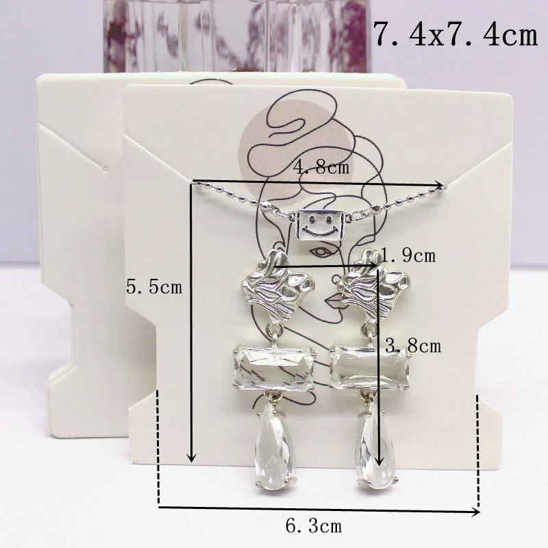 50Pcs 7.4x7.4cm White Paper Card Print Vintage Girl/Cactus Girl Pattern Earring Necklace Hairband Jewelry Display Packaging Card