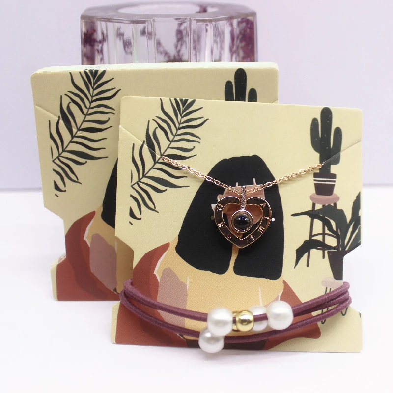 50Pcs 7.4x7.4cm White Paper Card Print Vintage Girl/Cactus Girl Pattern Earring Necklace Hairband Jewelry Display Packaging Card