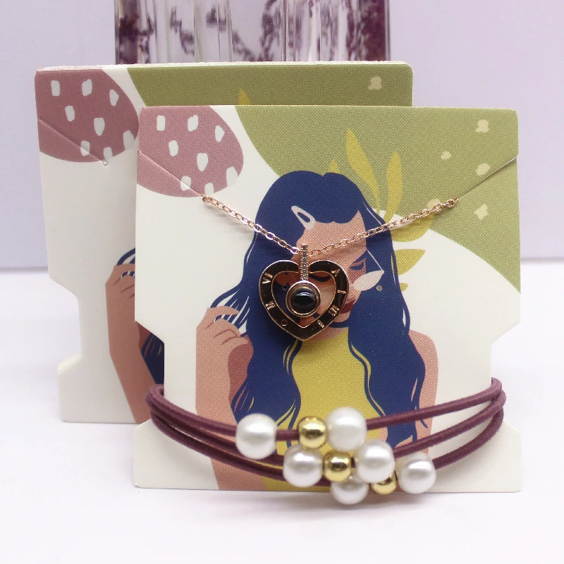 50Pcs 7.4x7.4cm White Paper Card Print Vintage Girl/Cactus Girl Pattern Earring Necklace Hairband Jewelry Display Packaging Card
