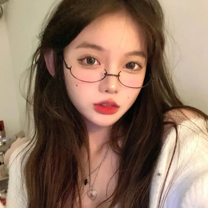 Y2K Half Frame Glasses Without Lens Girls Chic Harajuku Cosplay Party Fashion Decoration Glasses Metal Photography Fake Glasses