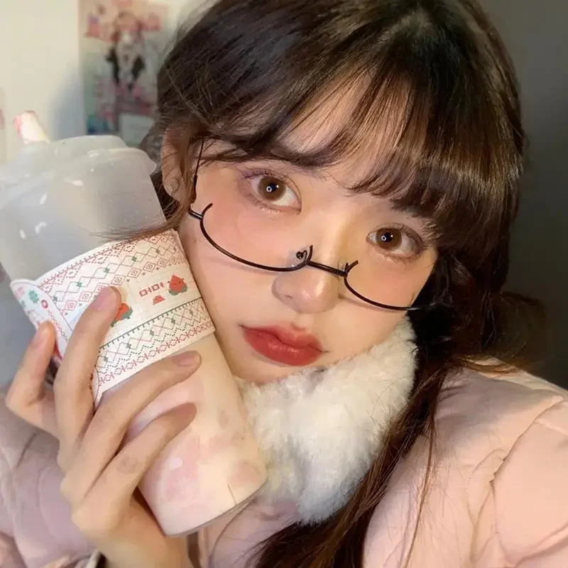 Y2K Half Frame Glasses Without Lens Girls Chic Harajuku Cosplay Party Fashion Decoration Glasses Metal Photography Fake Glasses