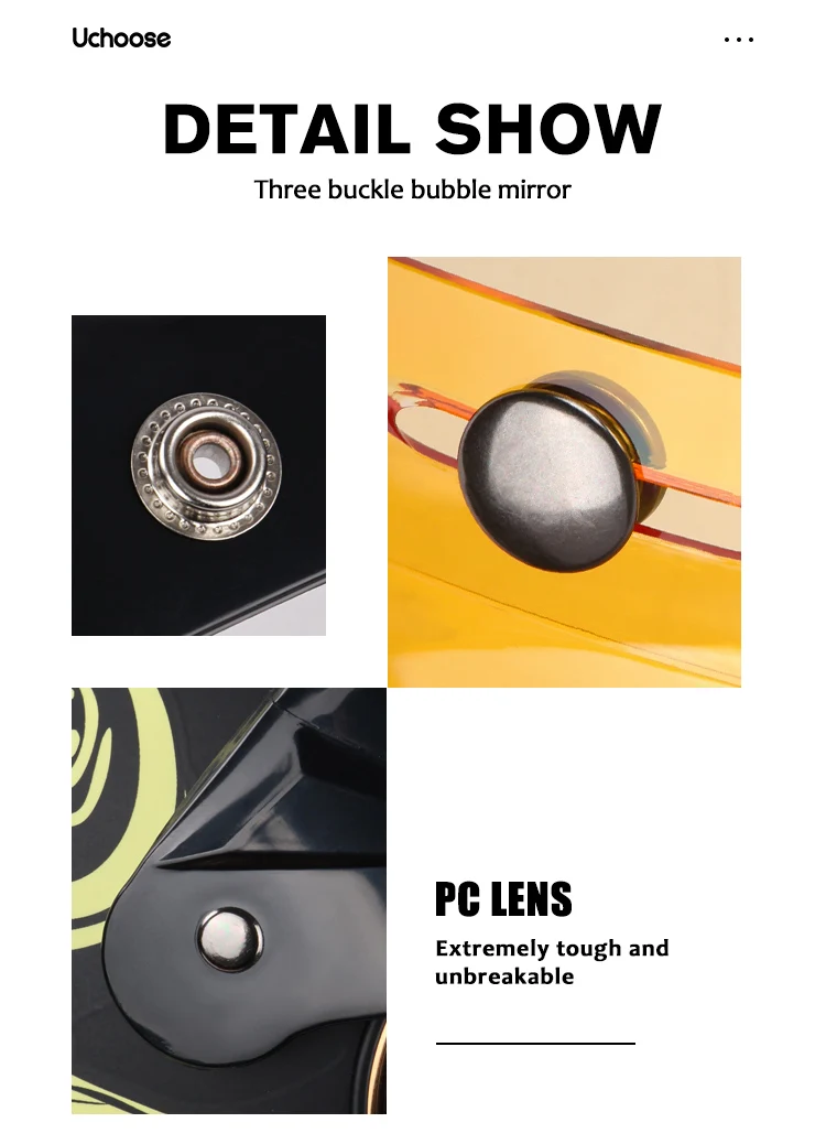 Authentic Bubble Mirror Motorcycle Helmet Three Button Type Retro Style Helmet Lenses Bubble Shield Visors Helmet Accessories