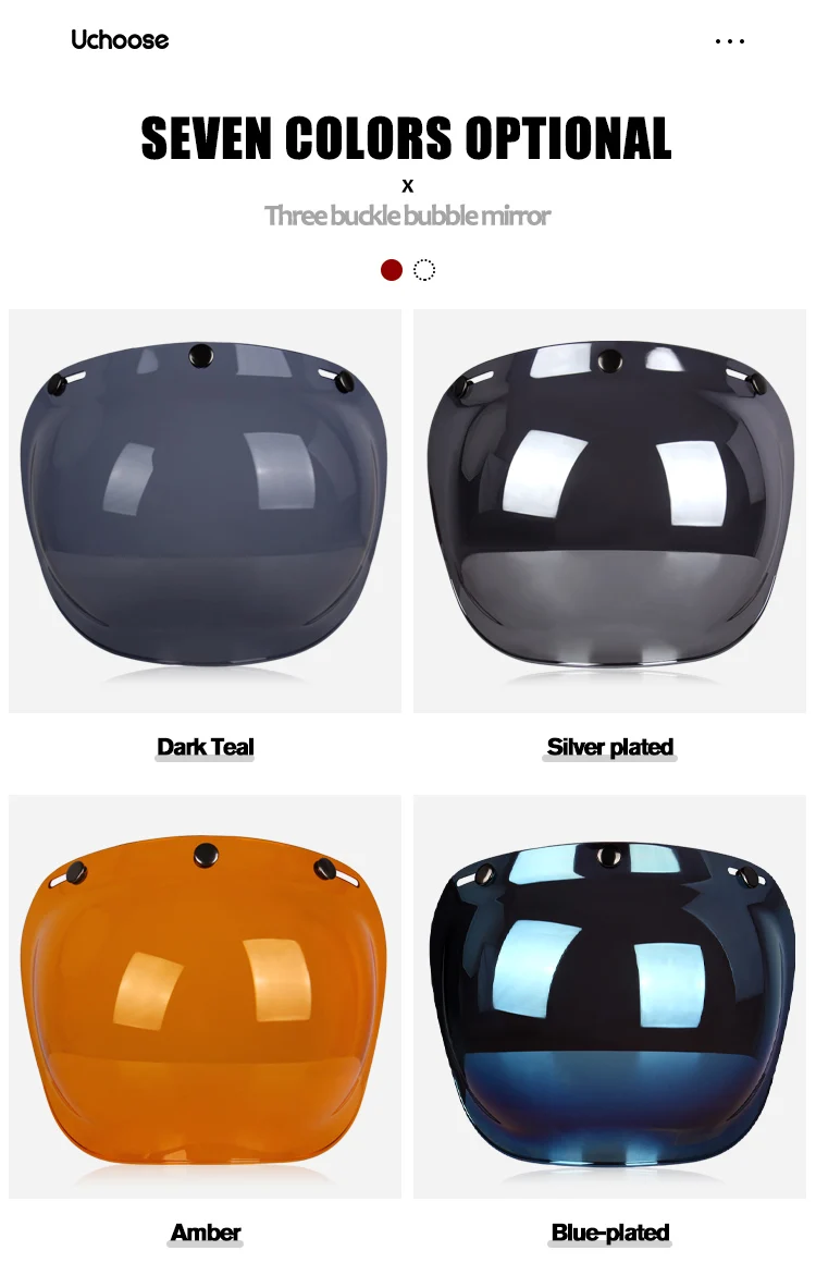 Authentic Bubble Mirror Motorcycle Helmet Three Button Type Retro Style Helmet Lenses Bubble Shield Visors Helmet Accessories