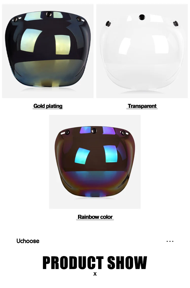 Authentic Bubble Mirror Motorcycle Helmet Three Button Type Retro Style Helmet Lenses Bubble Shield Visors Helmet Accessories