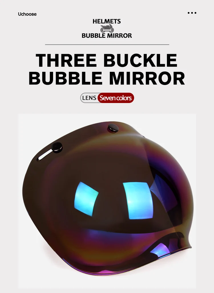 Authentic Bubble Mirror Motorcycle Helmet Three Button Type Retro Style Helmet Lenses Bubble Shield Visors Helmet Accessories