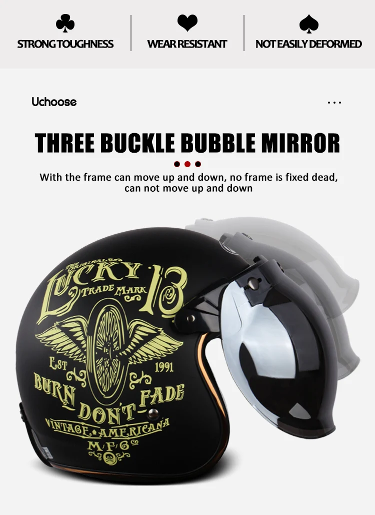 Authentic Bubble Mirror Motorcycle Helmet Three Button Type Retro Style Helmet Lenses Bubble Shield Visors Helmet Accessories