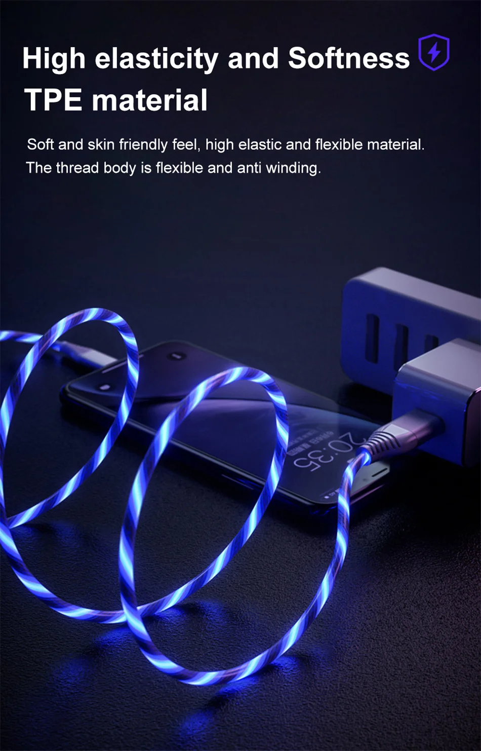7A Glowing Cable Micro USB Type C Cable Fast Charging For iPhone Huawei Xiaomi LED light Charger Flowing Streamer USB C Cord