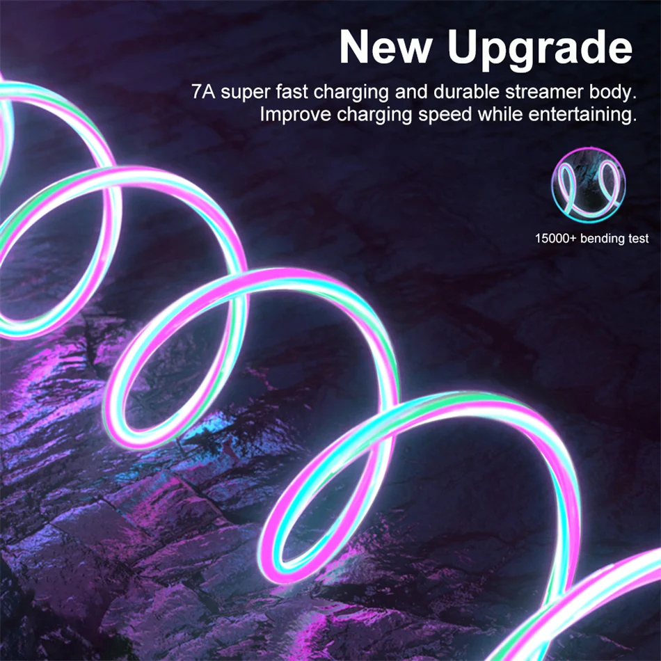 7A Glowing Cable Micro USB Type C Cable Fast Charging For iPhone Huawei Xiaomi LED light Charger Flowing Streamer USB C Cord