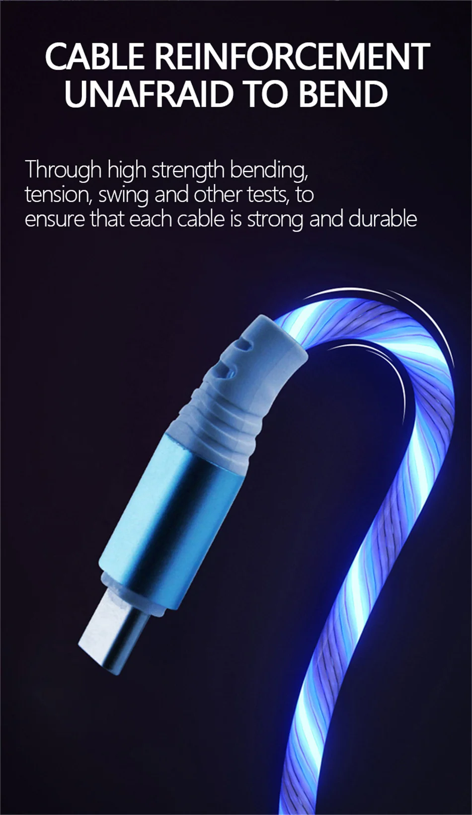 7A Glowing Cable Micro USB Type C Cable Fast Charging For iPhone Huawei Xiaomi LED light Charger Flowing Streamer USB C Cord