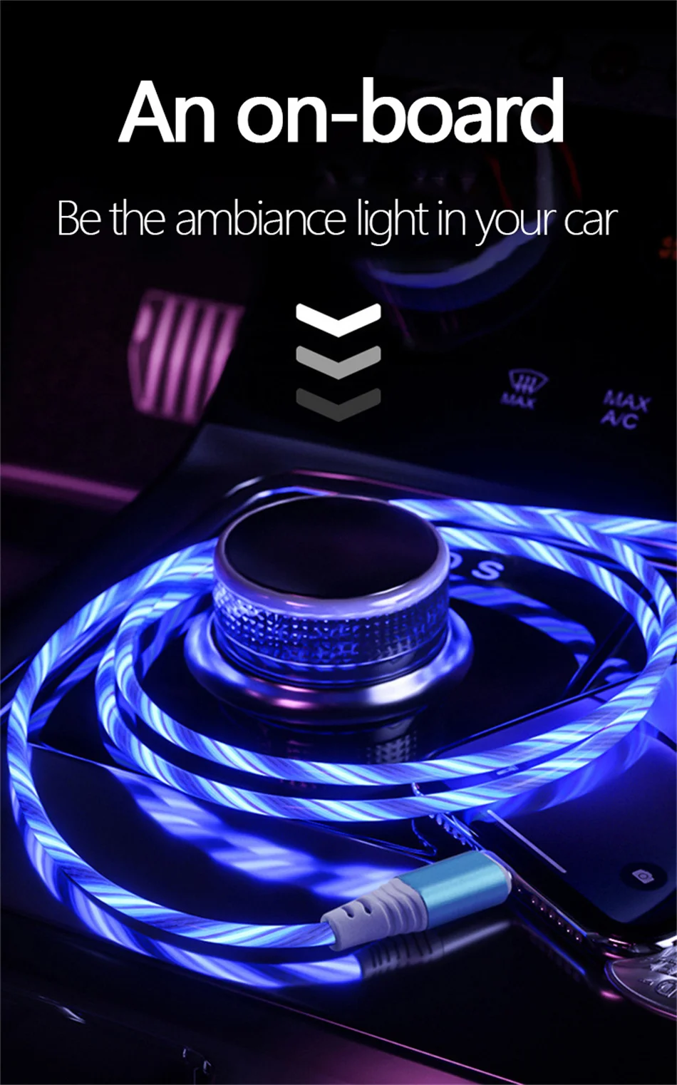 7A Glowing Cable Micro USB Type C Cable Fast Charging For iPhone Huawei Xiaomi LED light Charger Flowing Streamer USB C Cord