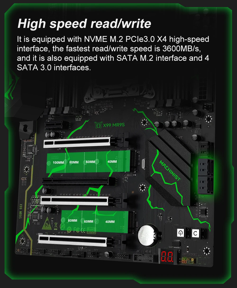 MACHINIST X99 MR9S ATX Motherboard LGA 2011-3 Supports TPM 2.0 Intel Xeon E5 V3/V4 CPU DDR4 RAM Memory NVME M.2 USB3.0