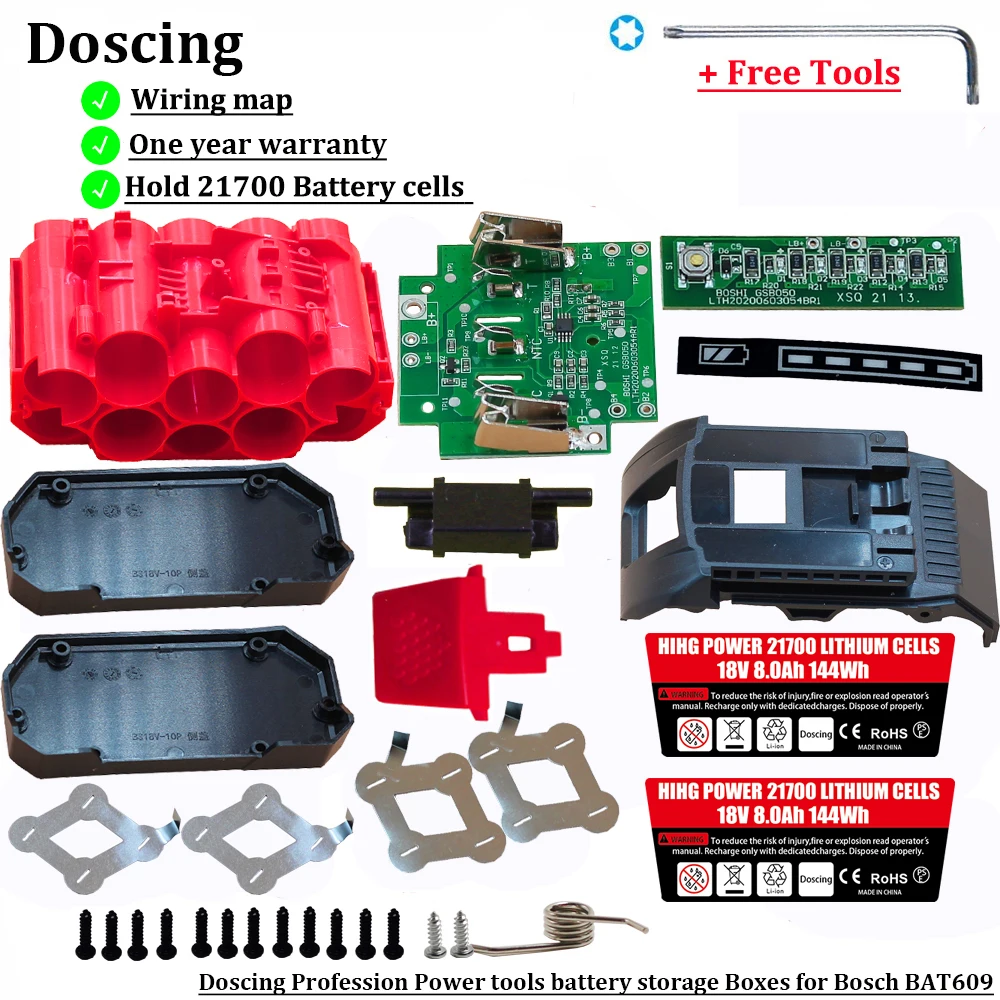 Doscing 21700 BAT618 18V Lion Battery Plastic Case PCB Charging Protection Circuit Board Shell For Bosch BAT610 BAT609 BAT618G
