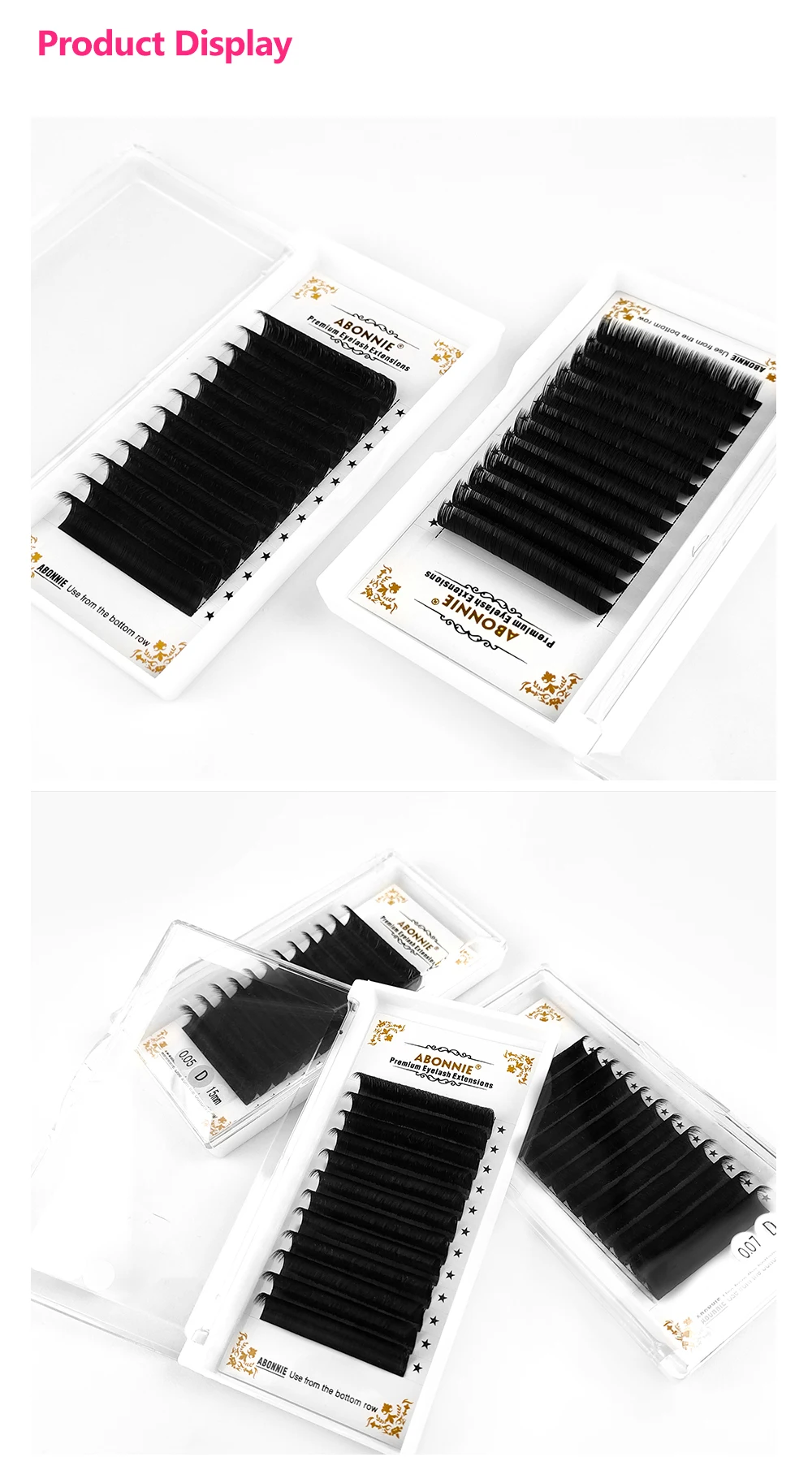Abonnie 0.03-0.10mm Matte Dark Black Easy Fan Lashes Volume Extension Mega Eyelashes Blooming Fans Eyelash Extension Cilios