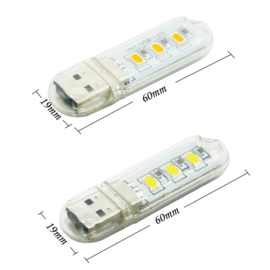 LED USB Night Light Portable U Disk Lamp 3LEDs 1.5W Reading Lamps Colorful Mini Book Lights DC5V Power Bank Powered Camping Bulb