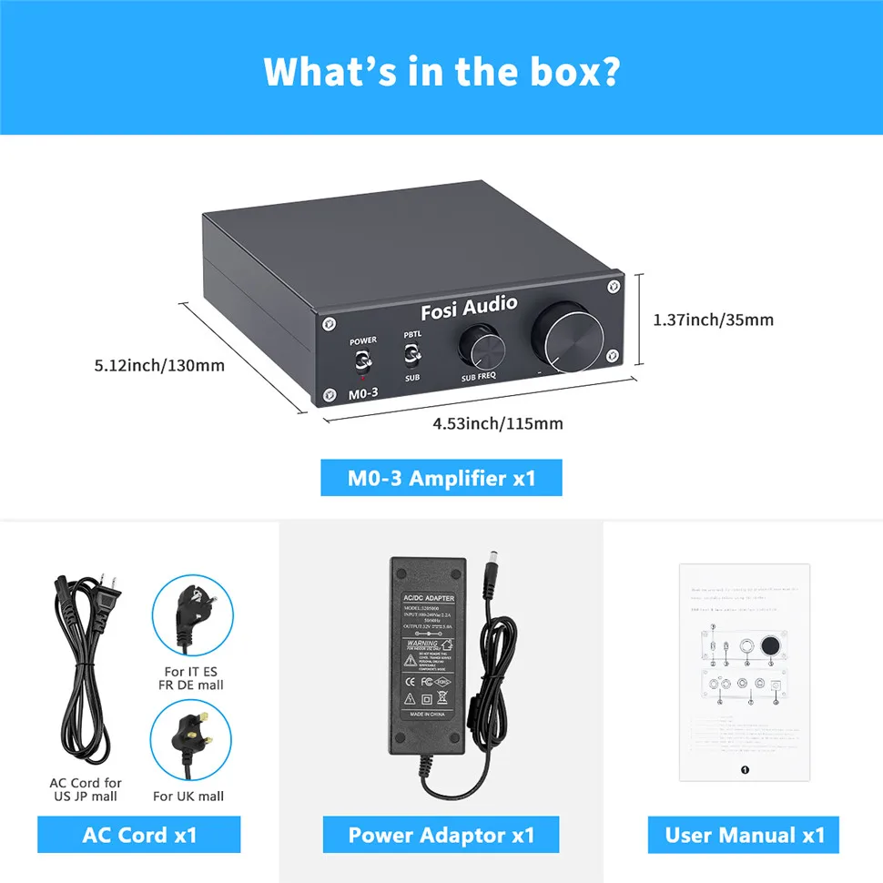 Fosi Audio M03 Power Subwoofer Amplifier 200 Watt Mono Audio Amp Digital Hifi Home Amplifier