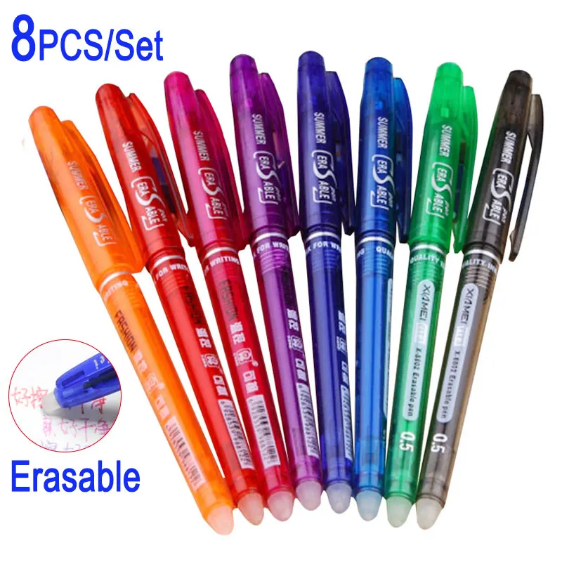 0.7mm 0.5mm Bullet Tip Erasable Gel Pen Set Refill Rods Blue Black Color Ink Cartridge Office School Writing Drawing Stationery