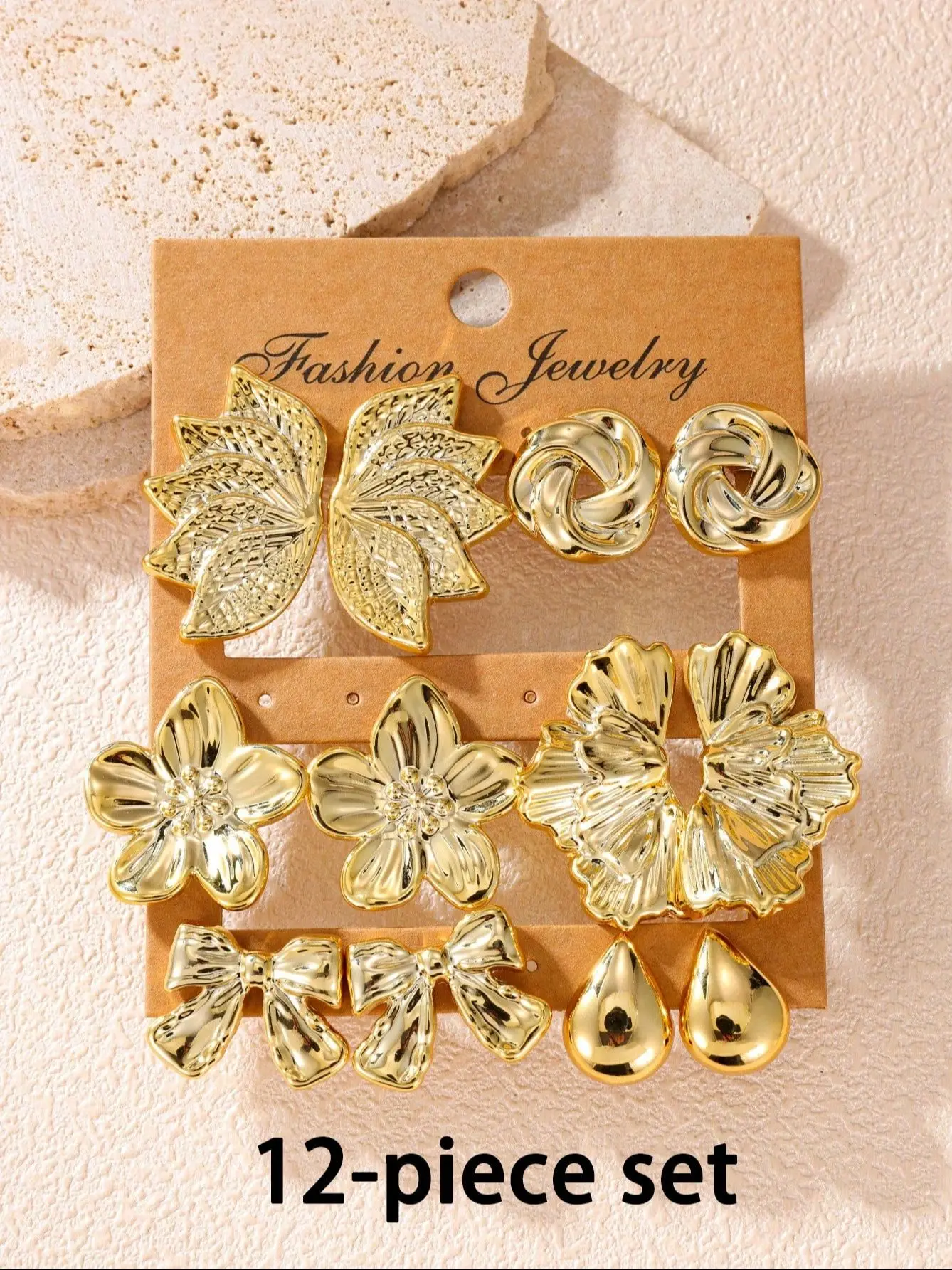 12pcs Fashionable Lightweight CCB Smooth Flower, Bow, Heart Shaped Earring Set, Suitable For Daily Life Or Party Wear,