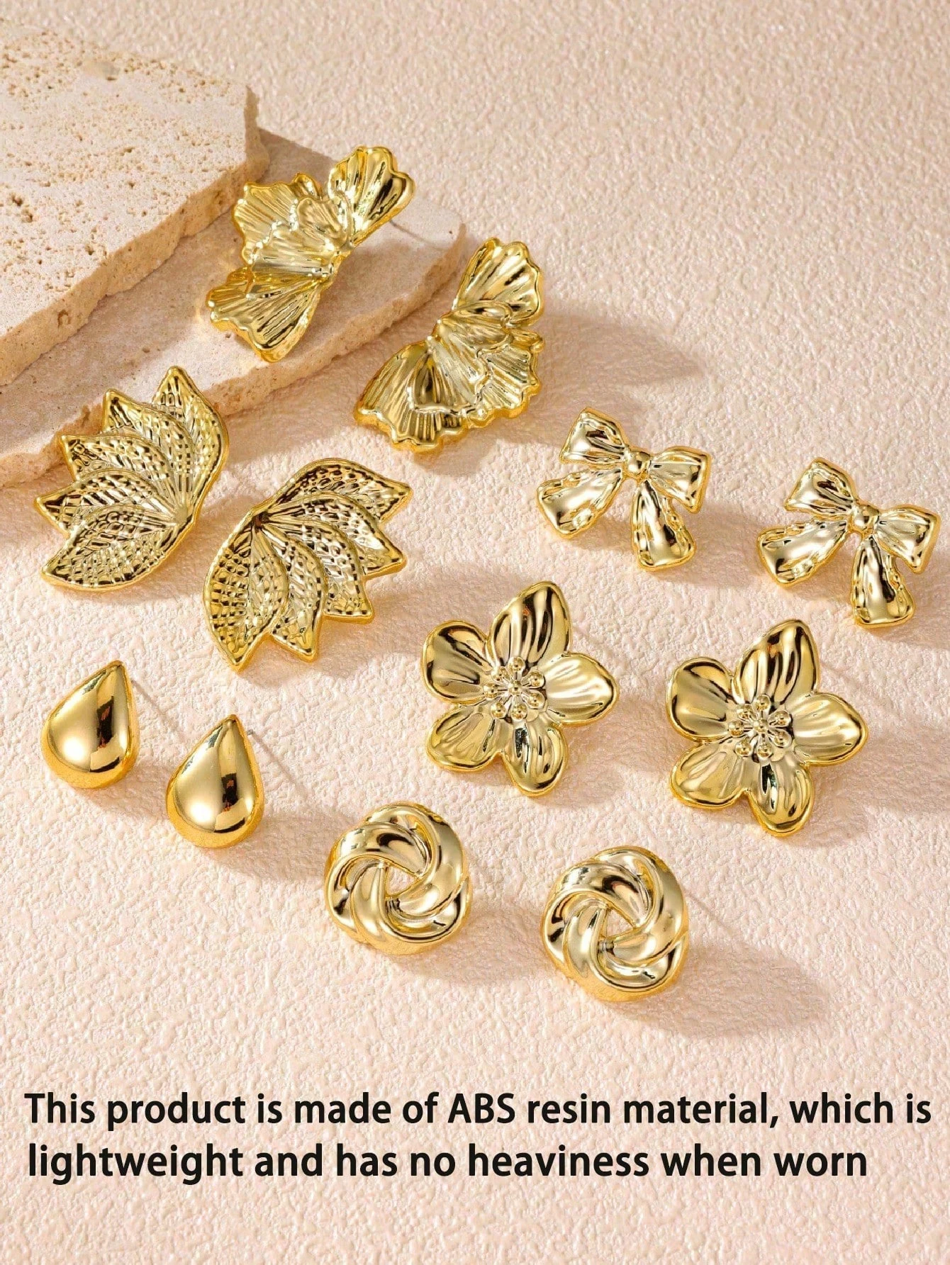 12pcs Fashionable Lightweight CCB Smooth Flower, Bow, Heart Shaped Earring Set, Suitable For Daily Life Or Party Wear,