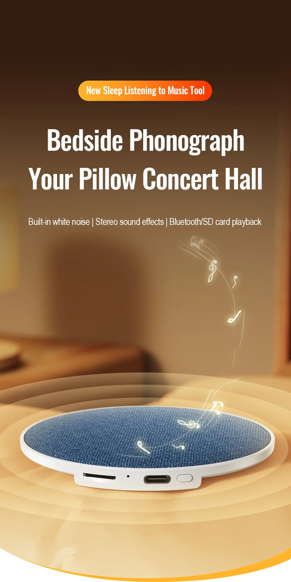 Ultra Slim Sleep Speaker Under Pillow HiFi Noise Reduction Bone Conduction Sound Machine For Deep Sleep Relaxation 2026